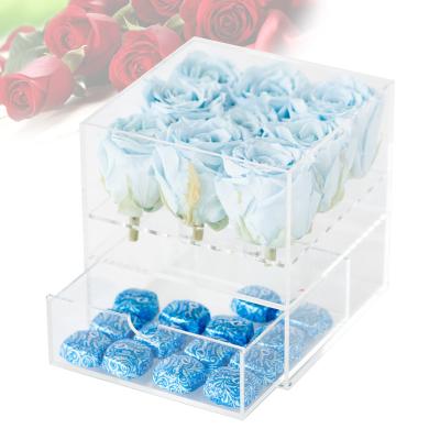 China Flower Packaging Box OEM Custom Preserved Rose Gift Box Acrylic Forever Roses Flower Box With Drawer for sale