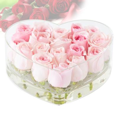 China Alibaba Hot Selling Love Rose Box Heart Acrylic Rose Sweet Flower Box Flower Packaging Box For Engagement Rose for sale