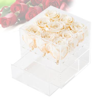 China Acrylic Flower Packaging Box Factory Price Rose Box Wedding Flower Gift Box With Drawer for sale