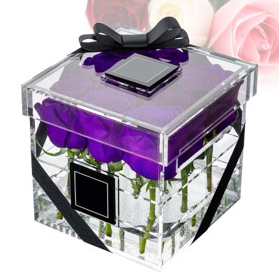 China Custom Flower Packaging Box Square Preserved Rose Box 9 16 25 Clear Acrylic Flower Box Wholesale for sale