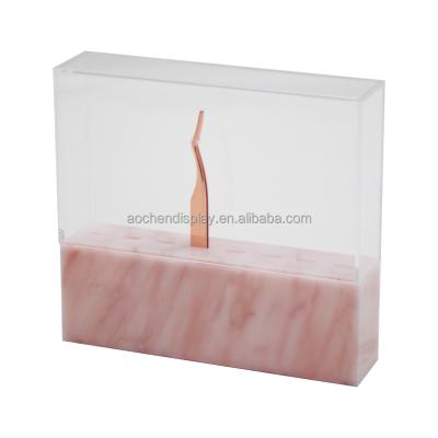 China Acrylic 8 PCS Eyelash Extension Holder Single Pink Marble Tweezers Organizer Tweezer Holder Case With Cover for sale