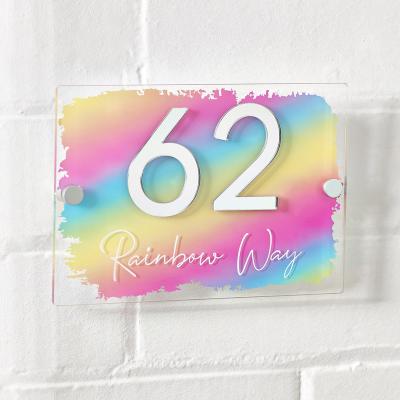 China Modern Modern House License Plate Door Sign Number Rainbow Acrylic Hotel Room Sign For Wall for sale