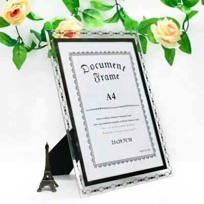 China Fashionable Silver Certificate Photo Frame A4 Show Ice Glass Photo Frame Modern Glass Home Decoration for sale