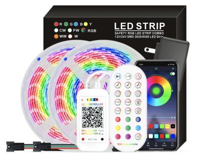 China Residential Waterproof 5050 RGB Chip-build-in Smart Digital Color-Changing Led Light Strips For TV Room Remote 12V Light 16.4ft 32.8ft for sale