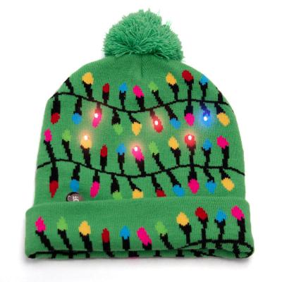 China New Modern Winter Festival Christmas Party Pompom Led Hats Children Led Lighting Women Led Christmas Knitted Beanies Hat for sale