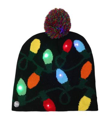 China Chirstmas Santa Hat Colorful Light Christmas Santa Hat Decor Knitted High Grade Christmas Hat With LED Light for sale