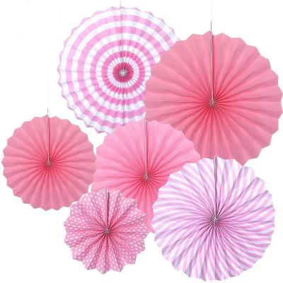 China 3D DIY Handmade Paper Folding Fan 6pcs Decoration Aper Flower Fan Indoor Wedding Decorations for sale