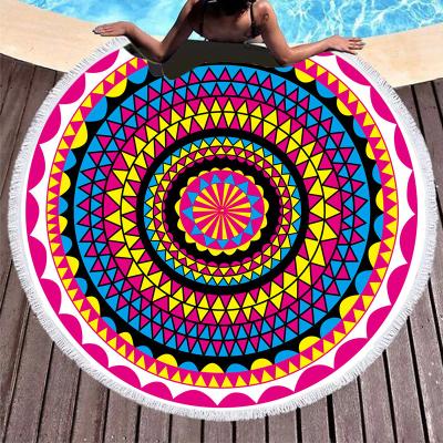 China Sustainable Wholesale Bulk No Sand Microfiber Round Tassel 3D Bohemian Digital Printed Beach Towel for sale