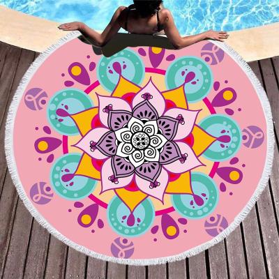 China Custom Viable Microfiber Round Bohemia 3D Large Logo Digital Printed Round Beach Towel for sale