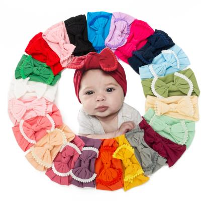 China Popular Hot Selling High Quality Newborn Babies Plain Elastic Wide Nylon Stretch Bow Headband for sale