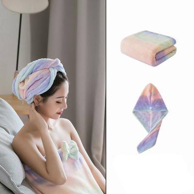 China Viable Good Quality Luxury Coral Velvet Fleece Quick Dry Tie Dye Hair Dryer Hat Bath Towel Sets for sale