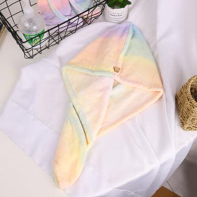 China Logo Hair Salon Quick Dry Custom Spa Long Curly Hair Towel Wrap Tie Dye Microfiber Hair Towel With Button for sale