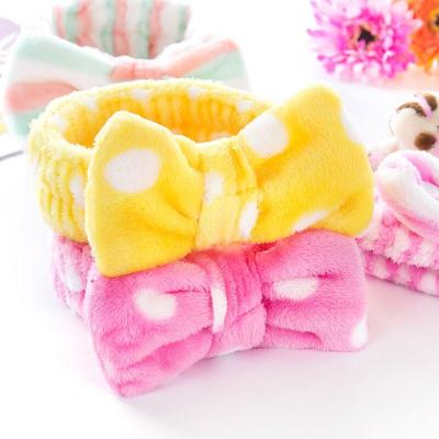 China Plush Stripe Spa Plush Makeup Soft Bow Hairband Shower Wash Face Bow Headband For Makeup for sale