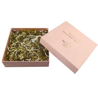 China Recycled materials custom your own top and bottom lid stiff gift box filled with stiff shredded paper gift box for sale