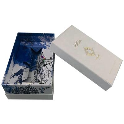 China Recycled Materials White Embossing Paper With Gold Logo Shoulder Neck Perfume Box With Full Color Paper Inlay for sale