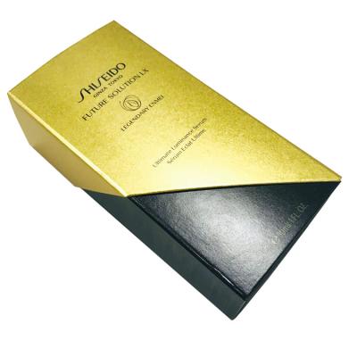 China Recycled Materials Recycled High Grade Black Corrugated Cosmetics Packaging Box With Gold Cardboard Sleeve And Inner Tray for sale