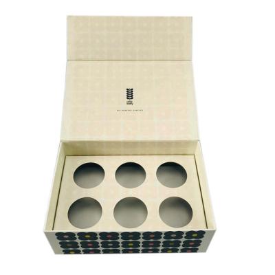 China Recycled Materials Chipboard Magnetic Flip Cover 6PCS Scented Candle Box With Cardboard Tray for sale