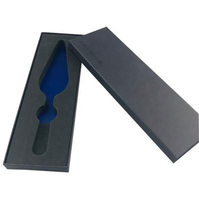 China Recycled Materials Top And Bottom Black Cardboard Cutlery Box With Rigid EVA Tray Knife Packaging Box for sale