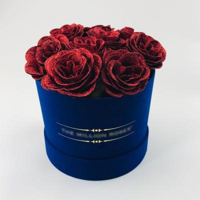 China Recycled Materials Customized Eco-friendly Round Velvet Rose Box Velvet Tissue Paper Packaging For Flower Gift for sale