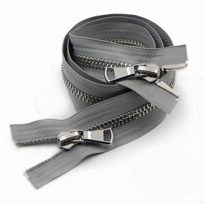 China Custom Double Sliders Nickel Metal Corn Teeth Metal Zippers #5 Open End Metal Zipper Black Double Sided for sale