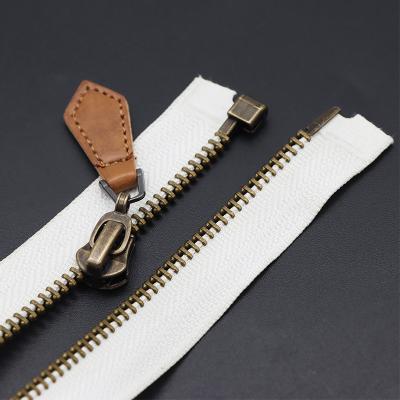 China Not 5 Viable White Open End Antique Bronze Leather Metal Zipper For Clothes for sale