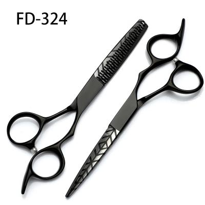 China High Quality Professional Barber Scissors 440c Barber Scissors FD-324 Flat Pattern Black 6 Inch Flat Tooth Scissors Hair Salon Set for sale