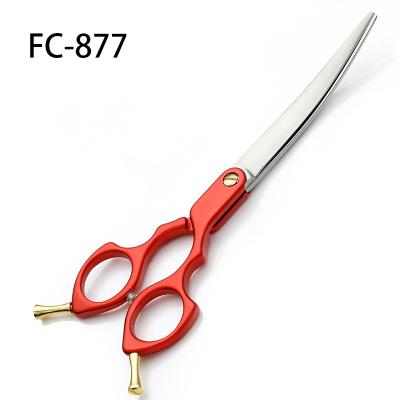 China FC-877 Aluminum Alloy Durable Professional High Quality Red Light Shears Dog Hair Flat Pet Hair Bending Shears Scissors for sale