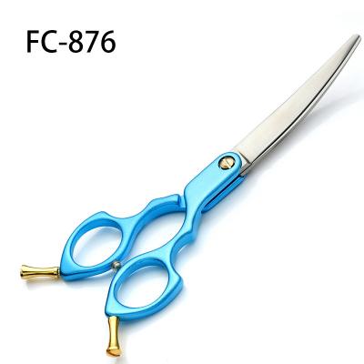 China FC-876 Color Aluminum Alloy Professional High Quality Light Workable 6 Inch 6.5 Inch Pet Scissors Curved Flat Scissors Dog Shear for sale