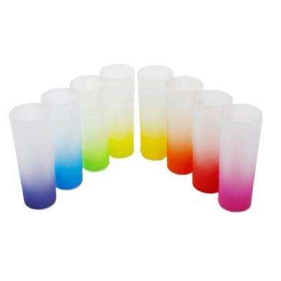 China Viable Gradient 3oz Rainbow Frosted Printed Custom Sublimation Glass Wholesale Colored Gradient Glass Mug for sale