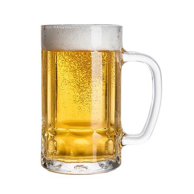 China Sustainable 16oz Handle Beer Mug Meal With Big Draft Beer Thickened Glass Water Mug Tea Cup Activity Gift Plus Logo for sale