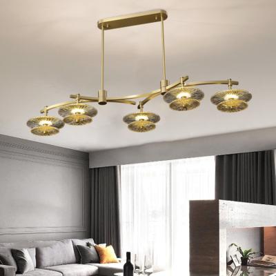 China Contemporary Innovative Luxury Hotel Modern Glass Brass Chandelier Design Pendant Light for sale