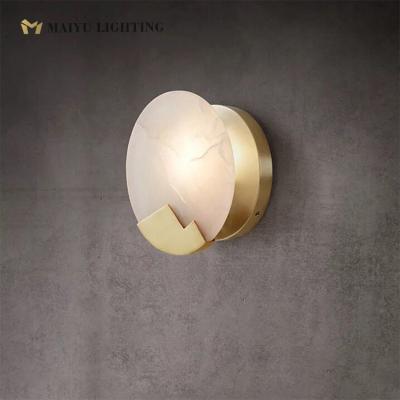 China Contemporary White Stone Brass Round Shape Wall Lamp Wall Lighting For Home Decoration for sale