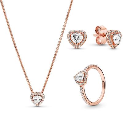 China CLASSIC manufacturer direct selling rose gold white zircon three-piece set of high quality women's jewelry set necklace for sale