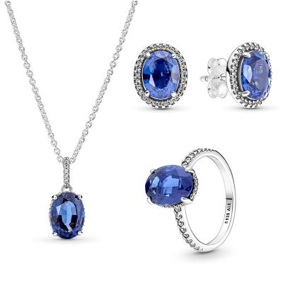 China CLASSIC manufacturer direct selling Sapphire Ring Earring Necklace three pieces set high quality women's jewelry set for sale