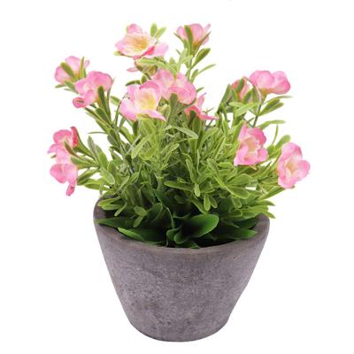 China New Bohemian Spring Decorative Cherry Blossom Flowers Artificial Cement Pot Plants For Wedding Home Decor Plastic All-season for sale