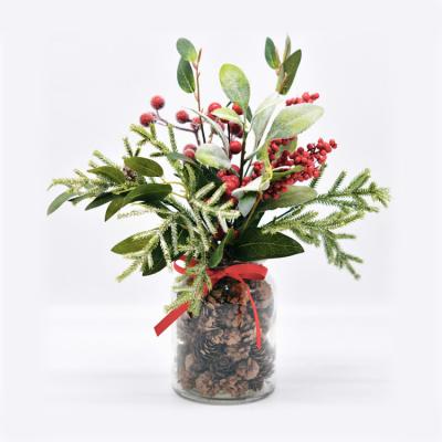 China Traditional Personalized Potted Plant Artificial Red Berry Christmas Decoration In Glass Bottle for sale