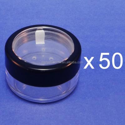 China Black 50pcs 10g Rim Acrylic Window Loose Powder Cosmetic Empty Jars With Pull Tab Seal Sticker Sifter for sale