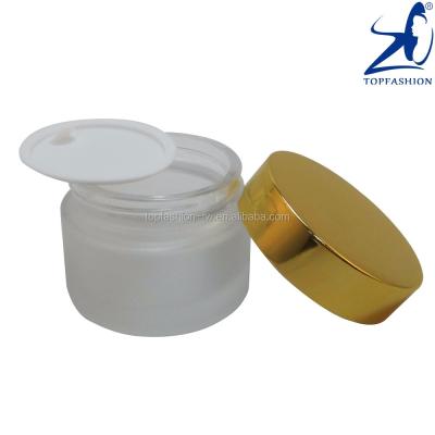 China Skin Care Creams 6 Pcs 50 GR Frost Cream Cosmetic Glass Jar Packaging W Shiny Gold Foil Lid for sale