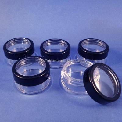 China Cosmetic Jar 5 Pcs Clear Plastic Jar Containers With Black Trim Acrylic Window Threaded Cap 10 GR for sale