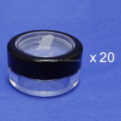 China 20pcs Cosmetic Jar Made in Taiwan Black Mini Size 5g Rim Acrylic Window Loose Powder Empty Jars with Pull Tab Seal Sticker Sifter for sale