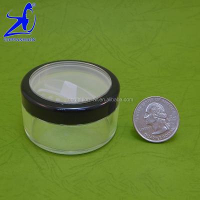 China Cosmetic Made in Taiwan Travel Size 30g Black Rim Lid Loose Powder Jar W High Quality Cosmetic Pull on Rotating Screen for sale