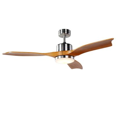 China Hotel 54 INCH Nirdic Low Noise Remote Control Walnut Blade Natural Wooden Ceiling Fan with LED Light for sale