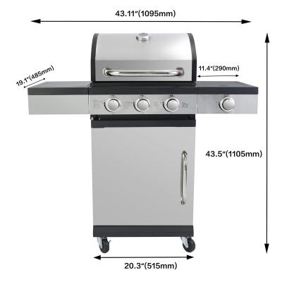 China Adjustable Size 3+1 Burner Gas Grill Trolley Stainless Steel Garden BBQ Kitchen Kitchen Adjustable Silver Professional Portable BBQ Grills for sale