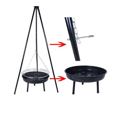 China Easily Assembled Tripod Grill Charcoal BBQ Grill Fire Pit Outdoor Swing Grill With Fire Arc for sale