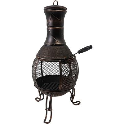 China Outdoor Patio Stored Heater Wood Garden Stove 90 cm with Black Guard and Spark Poker Fire Pit Fireplace for sale