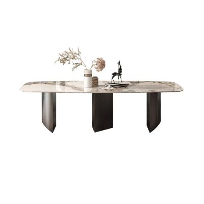 China 2021 new modern luxury dining room furniture Italy adjustable (height) table set dinner marble table for sale