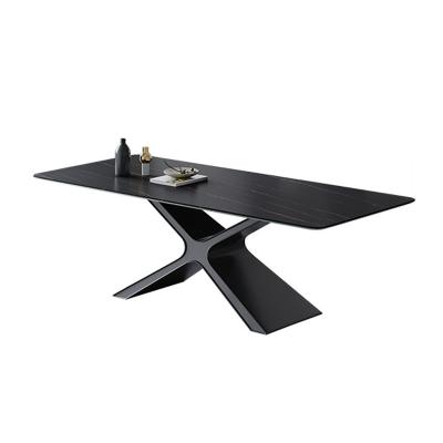 China Modern (Height) Sintered Stone Adjustable Plate Rock Dining Table With Stainless Steel Leg for sale