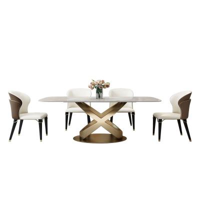 China (Height)Adjustable Dining Table & Chairs Stainless Steel Frame Luxury Dining Table Set Modern Marble Dining Table for sale