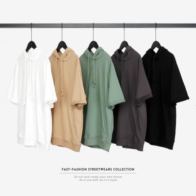 China Simple French Terry Cotton Pullover Short Sleeve Hoodies Men Summer Streetwear Basic Man Anti-wrinkle for sale