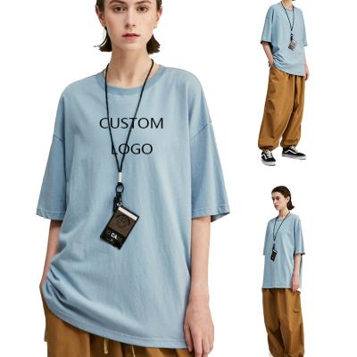 China 100% Round Neck Blank T-shirts Anti-Wrinkle Comfortable Cotton Loose Custom Oversize Thick Casual Unisex Quality For Men And Women for sale